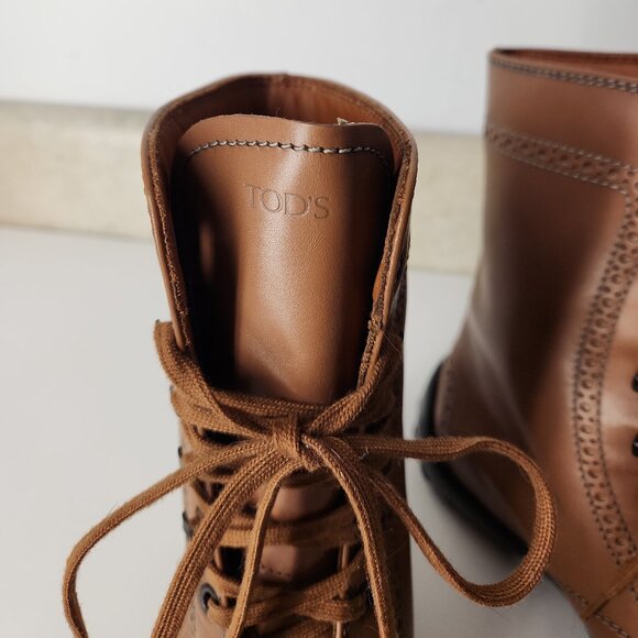 Tod's brown leather lace-up ankle boots brogue detailing womens 36 EU / 6 US - Picture 9 of 15